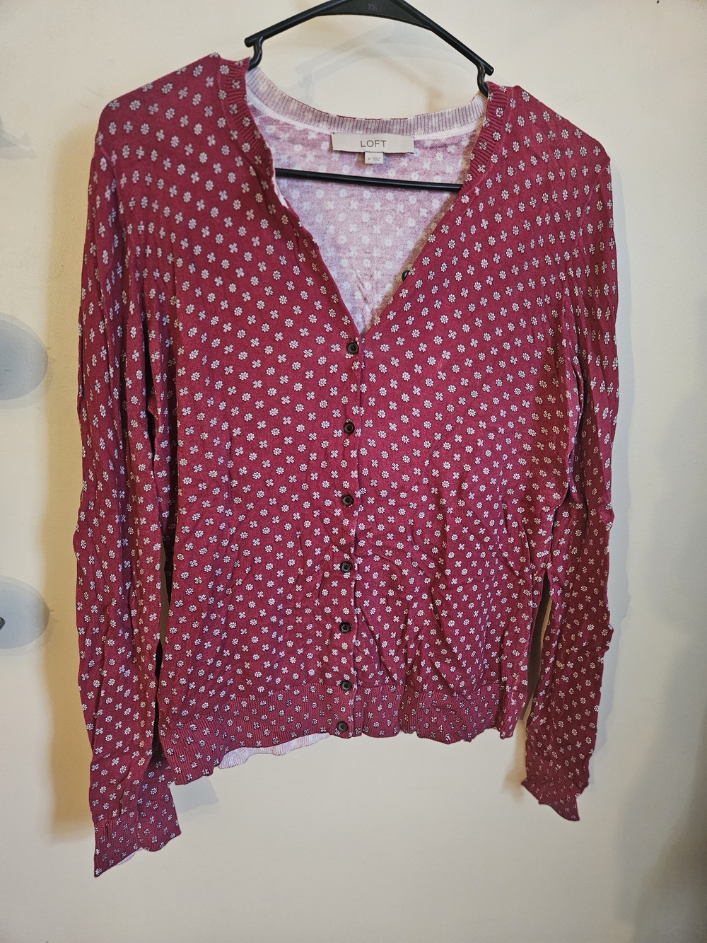 LOFT Red and Cream Floral Dot Knit Top